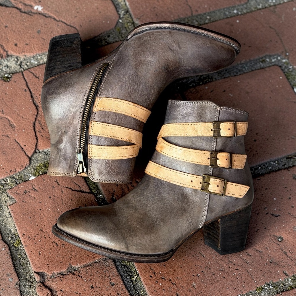Bed Stu Cobbler Series Begin Ankle Boots Sz US 8.5 Distressed Gray Leather READ